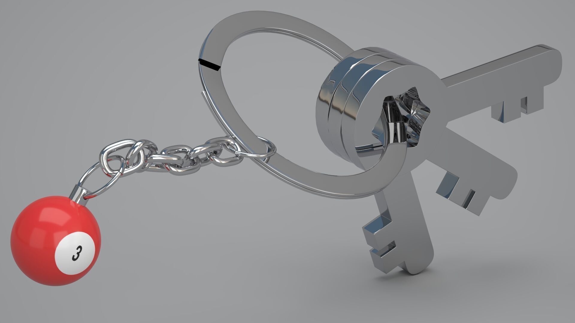 3 Snooker Ball with Keychain 3D model_6