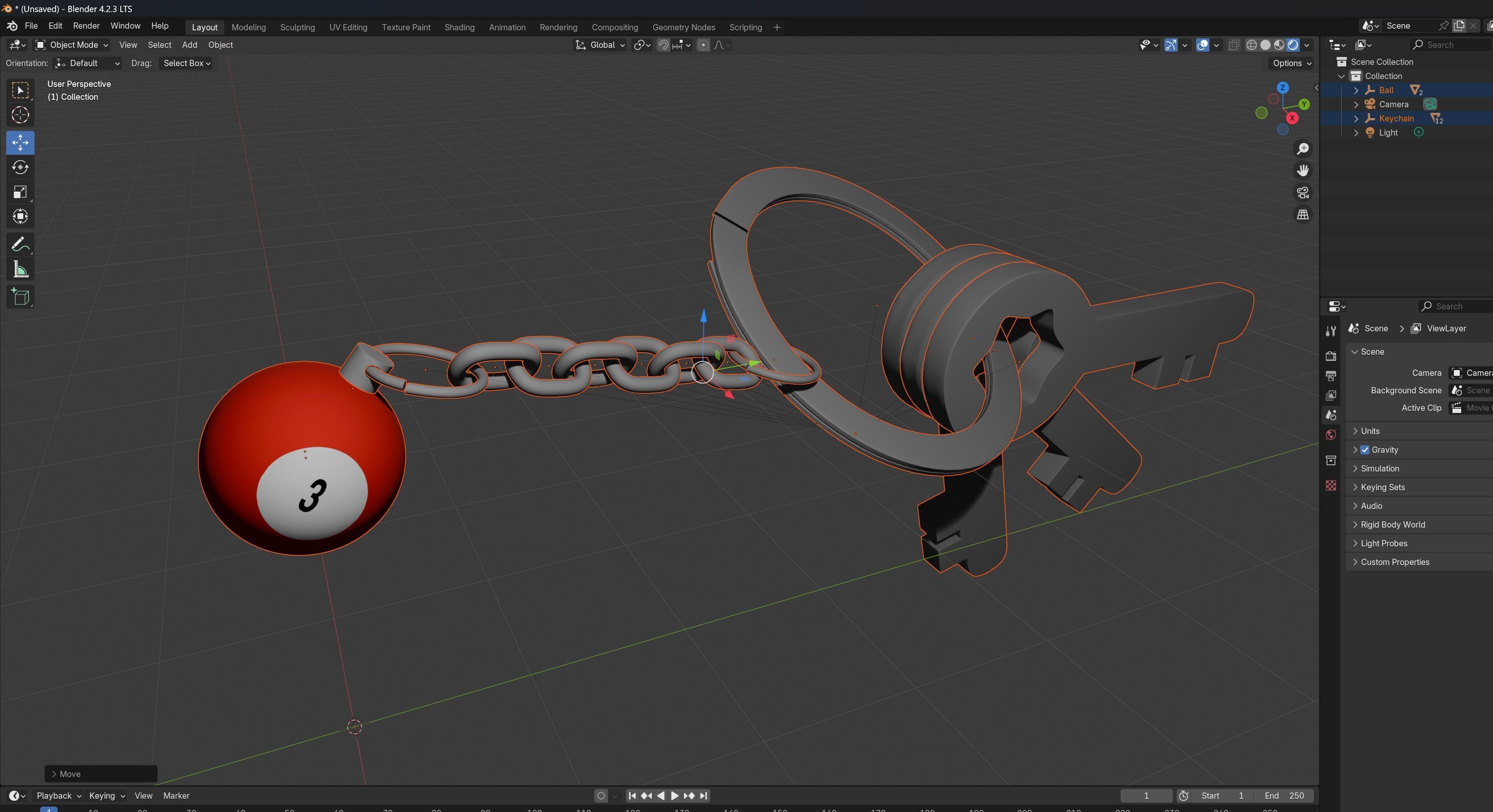 3 Snooker Ball with Keychain 3D model_5