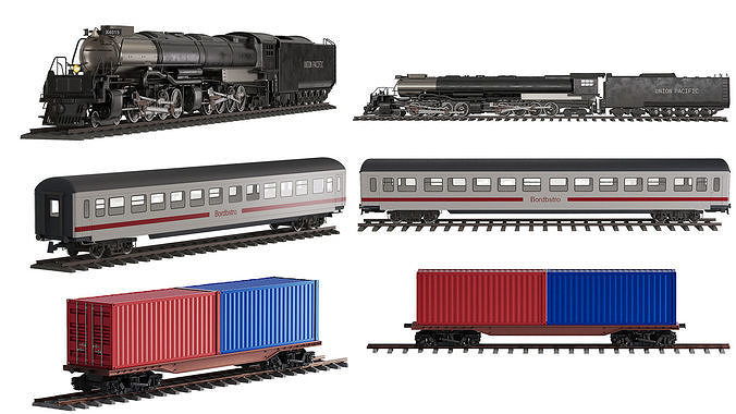 Trains with Lacomative  Train car and Conteiner train Low-poly 3D model