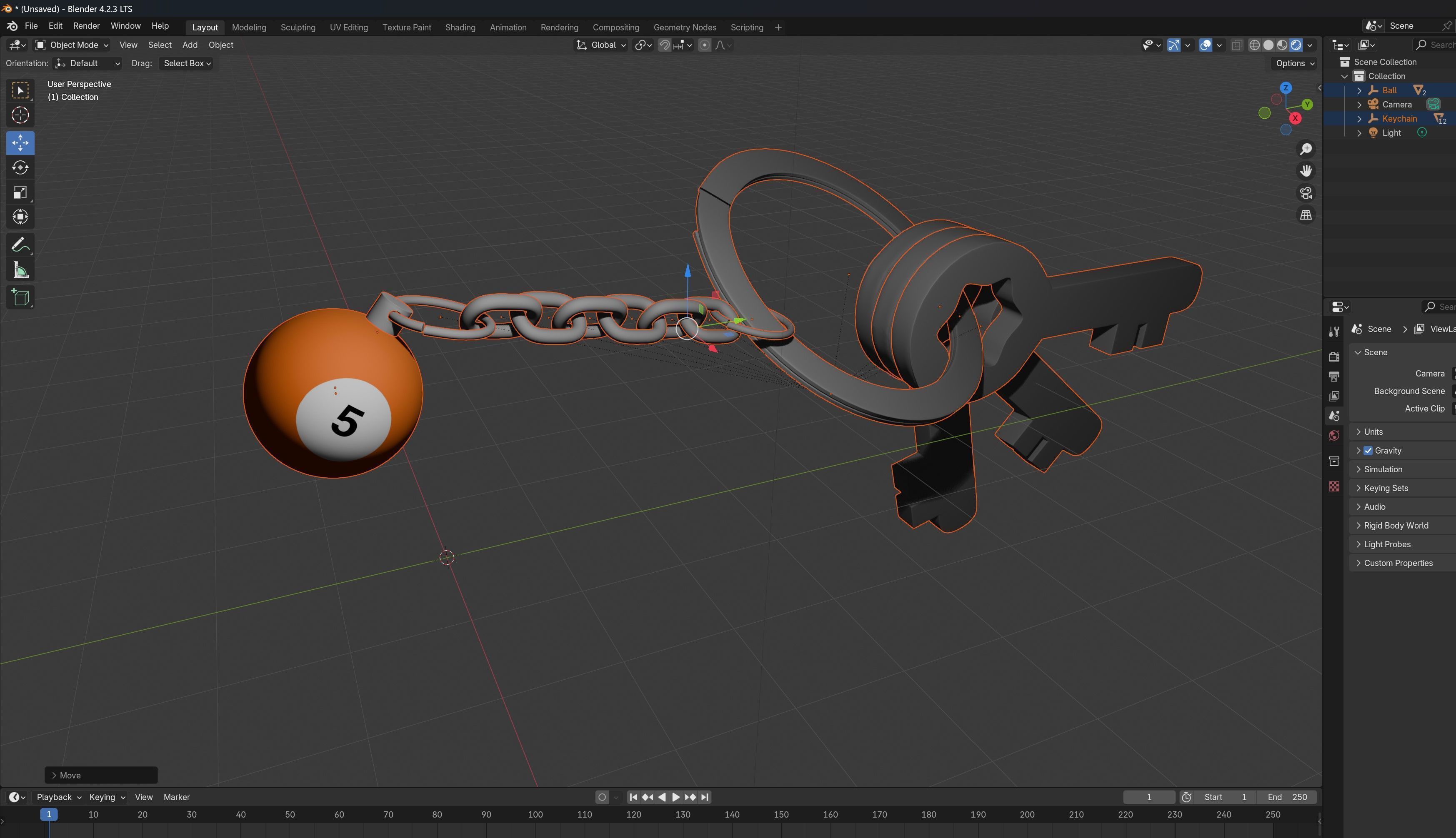 5 Snooker Ball with Keychain 3D model_5