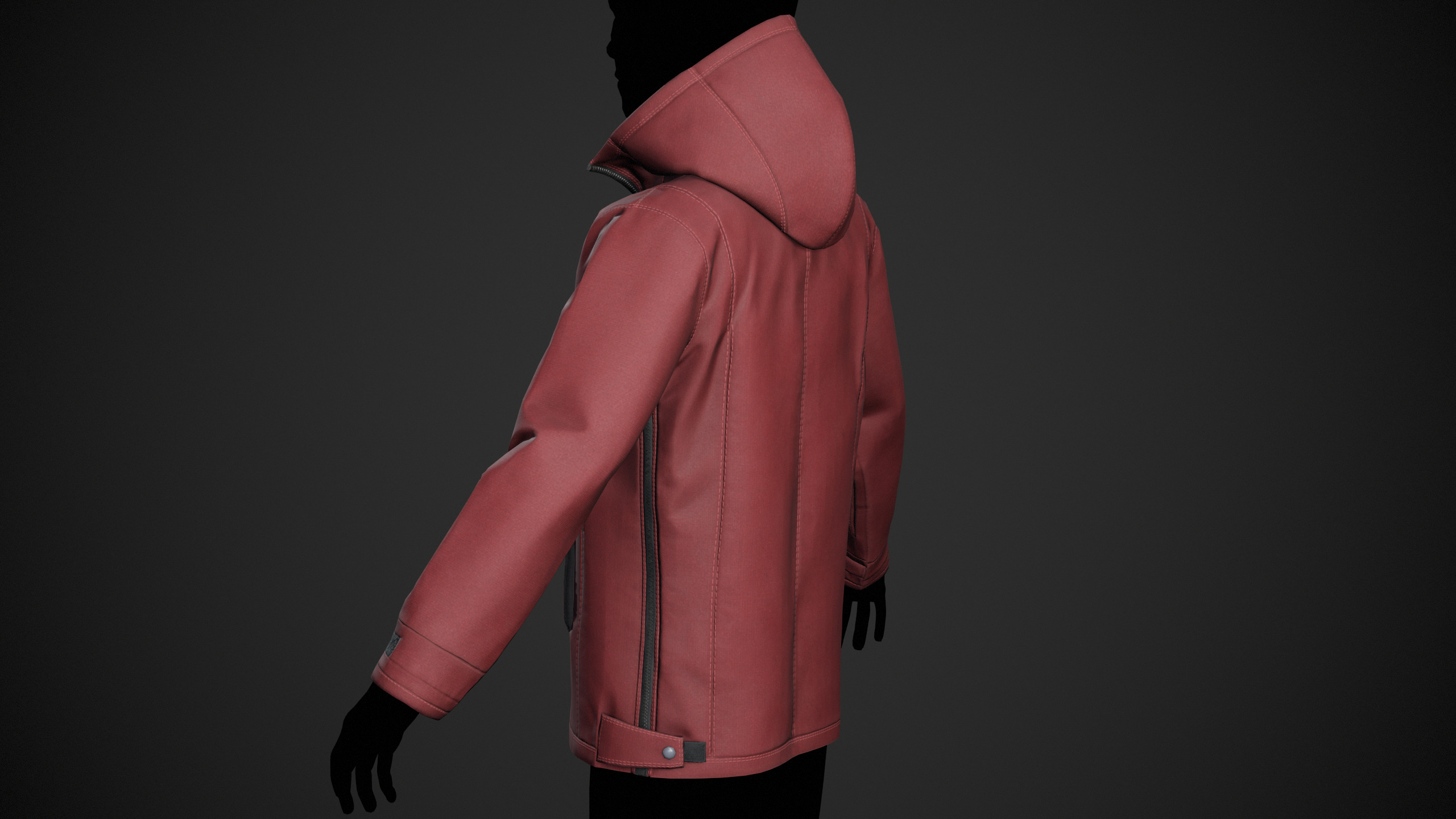 Red Anorak Jacket Low-poly 3D model_9