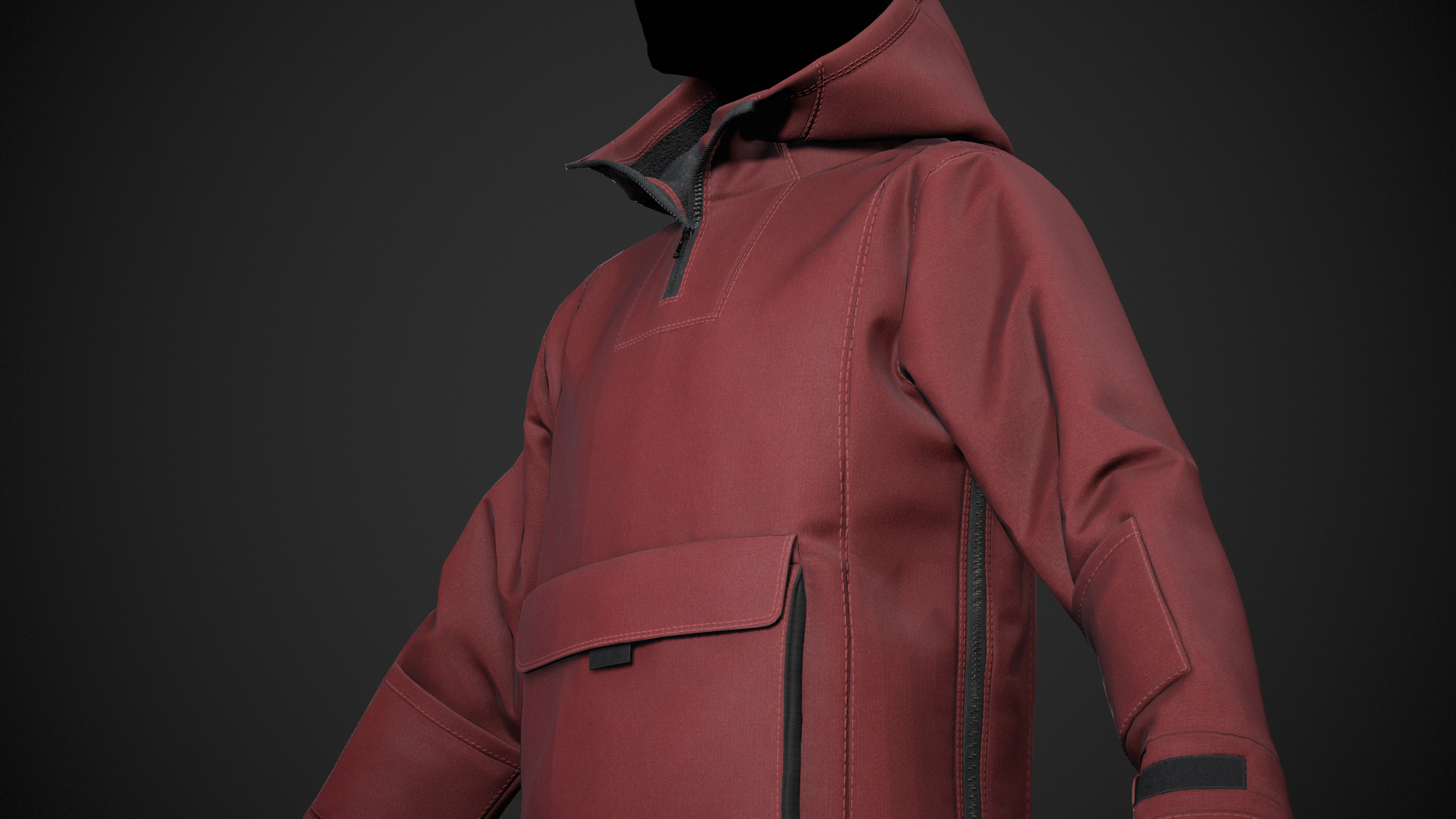 Red Anorak Jacket Low-poly 3D model_10