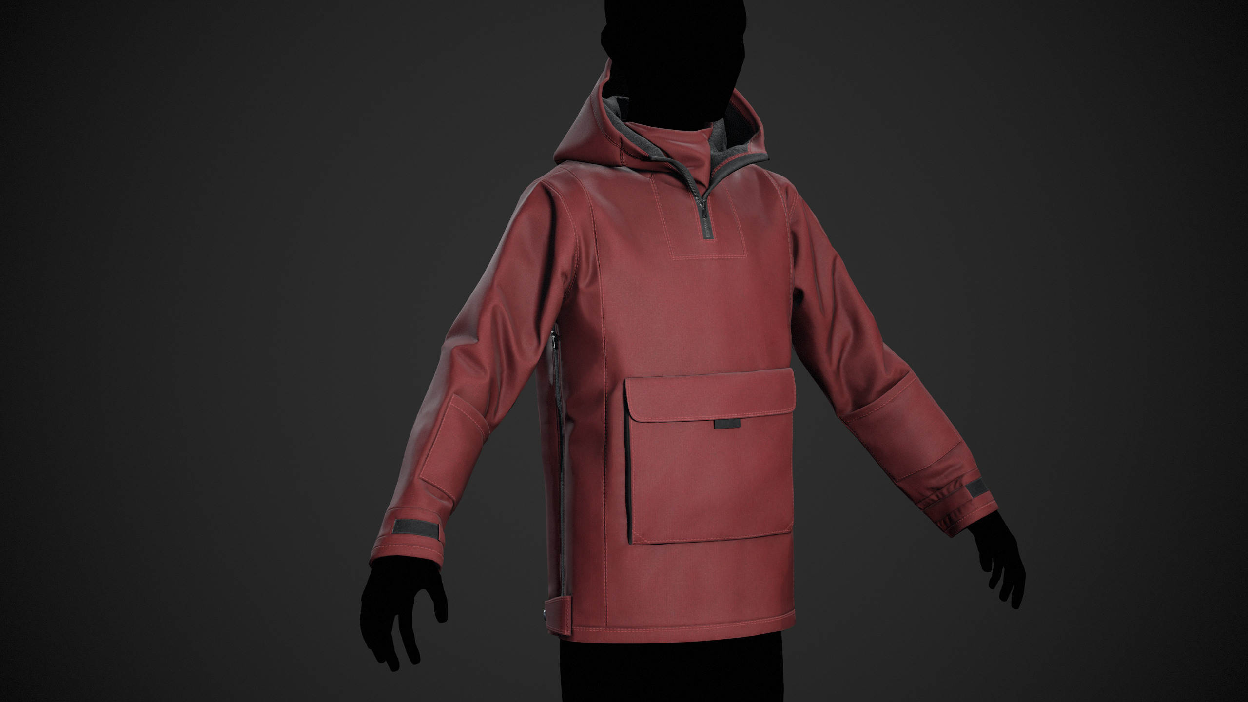 Red Anorak Jacket Low-poly 3D model_2