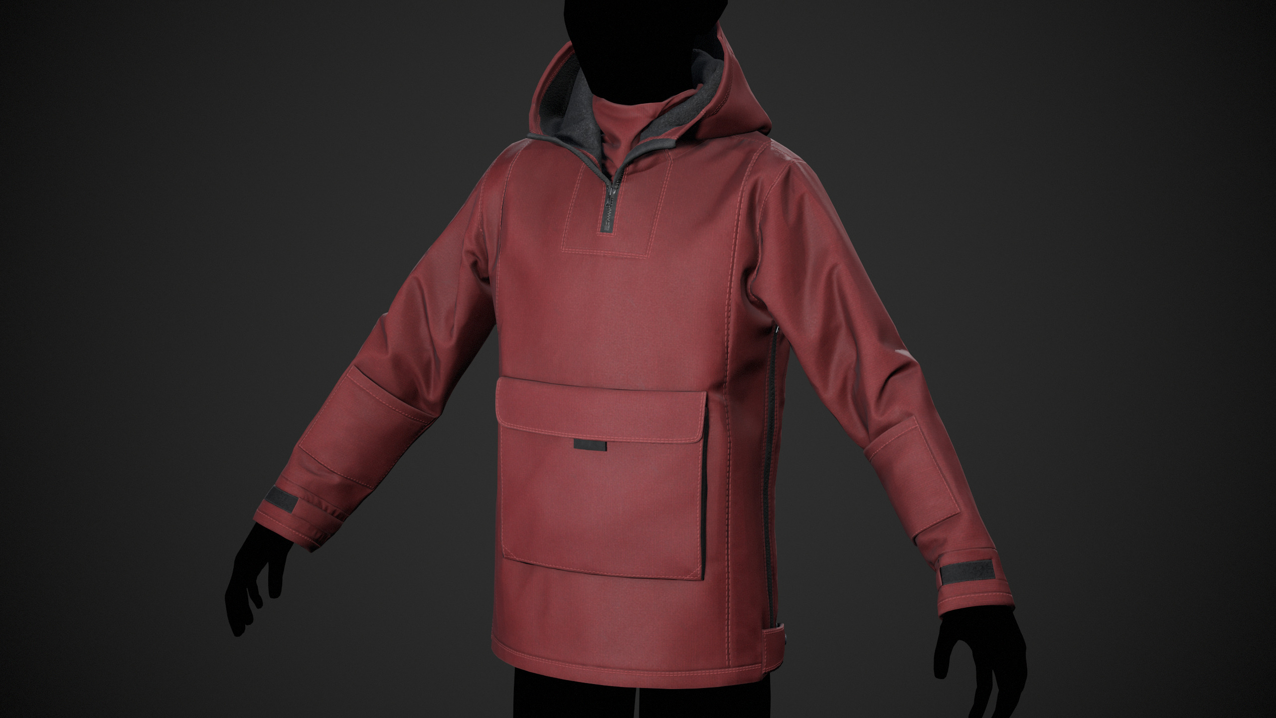 Red Anorak Jacket Low-poly 3D model_5