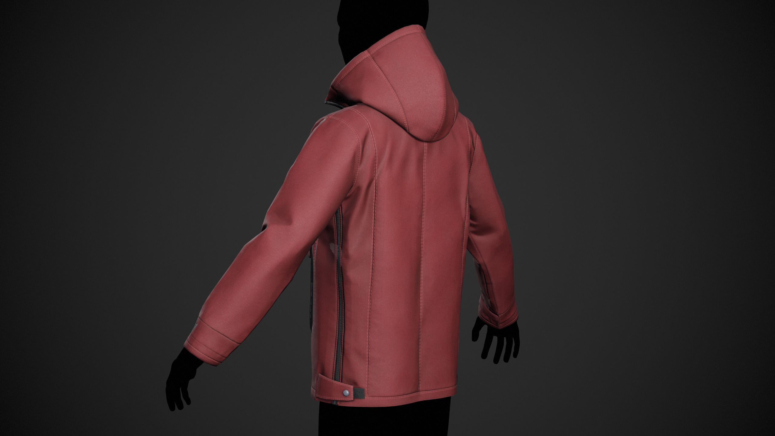 Red Anorak Jacket Low-poly 3D model_4