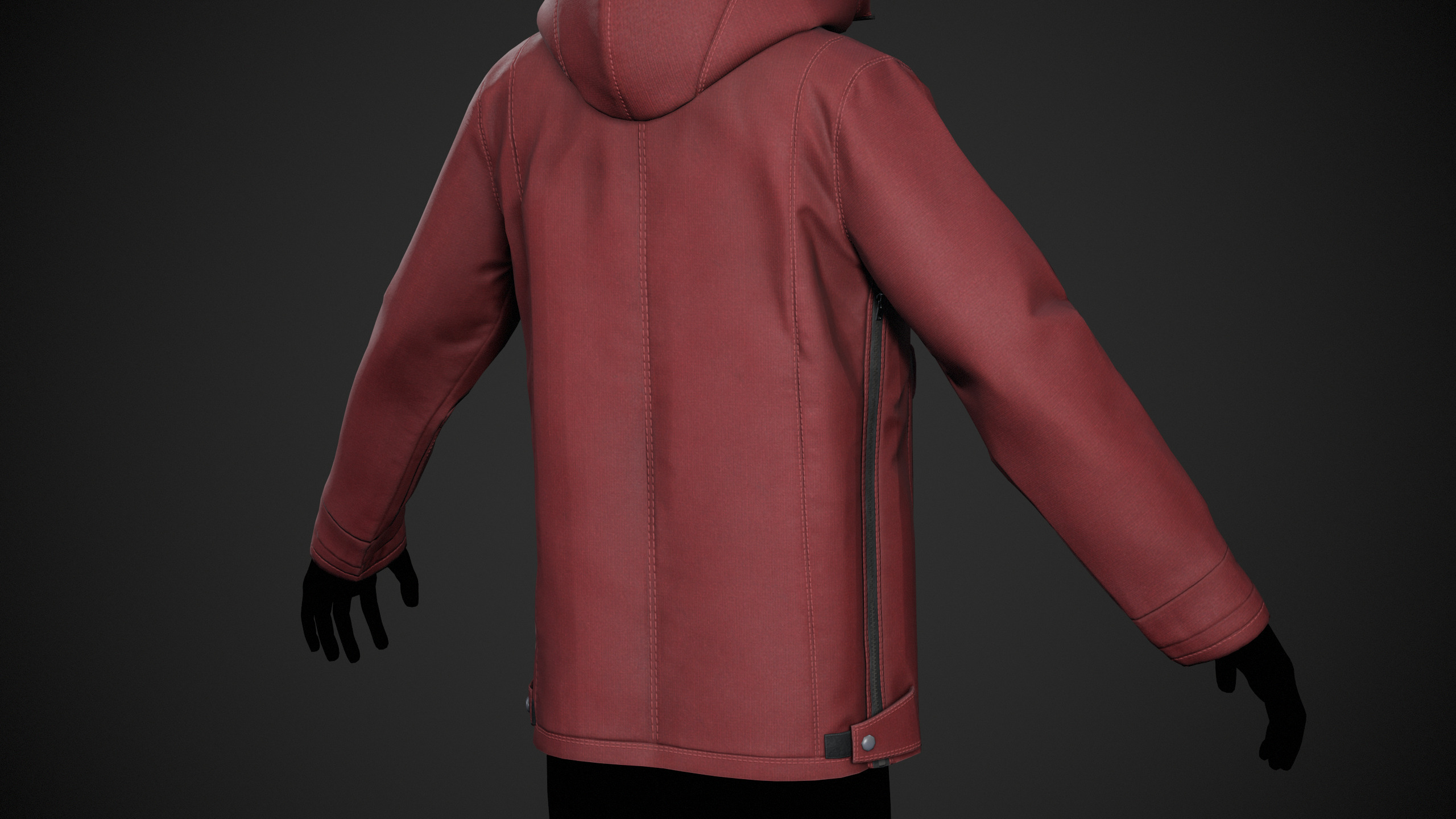 Red Anorak Jacket Low-poly 3D model_8