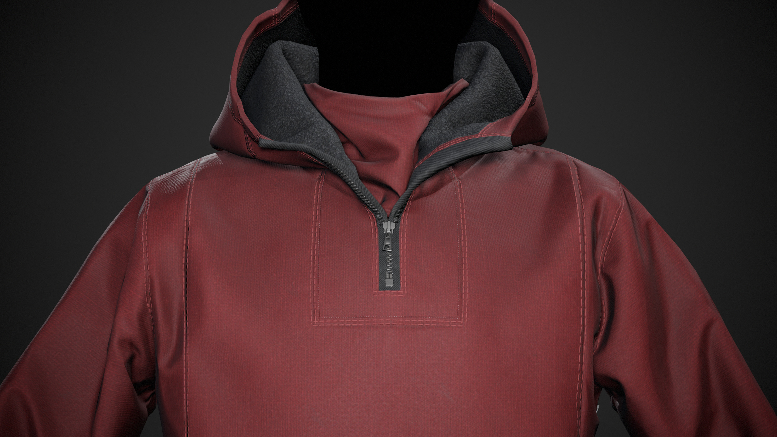 Red Anorak Jacket Low-poly 3D model_6