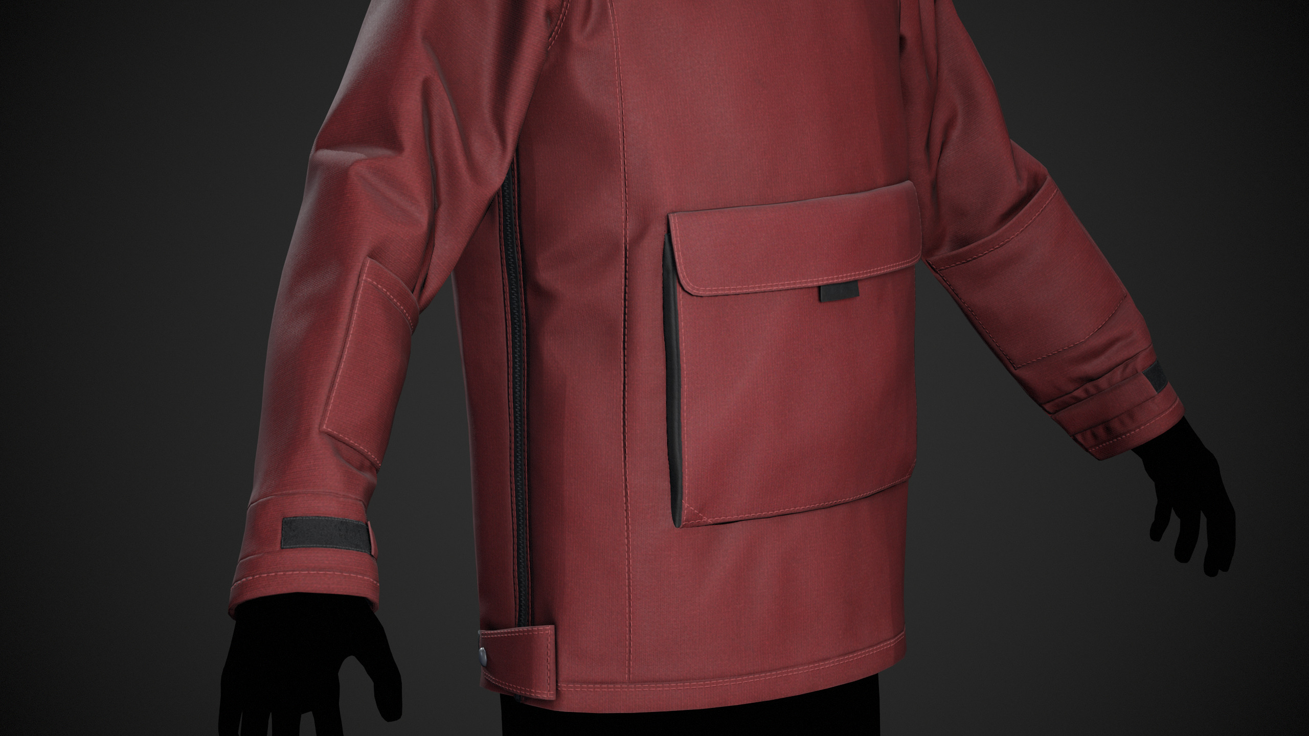 Red Anorak Jacket Low-poly 3D model_7