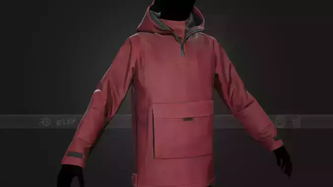 Red Anorak Jacket Low-poly 3D model
