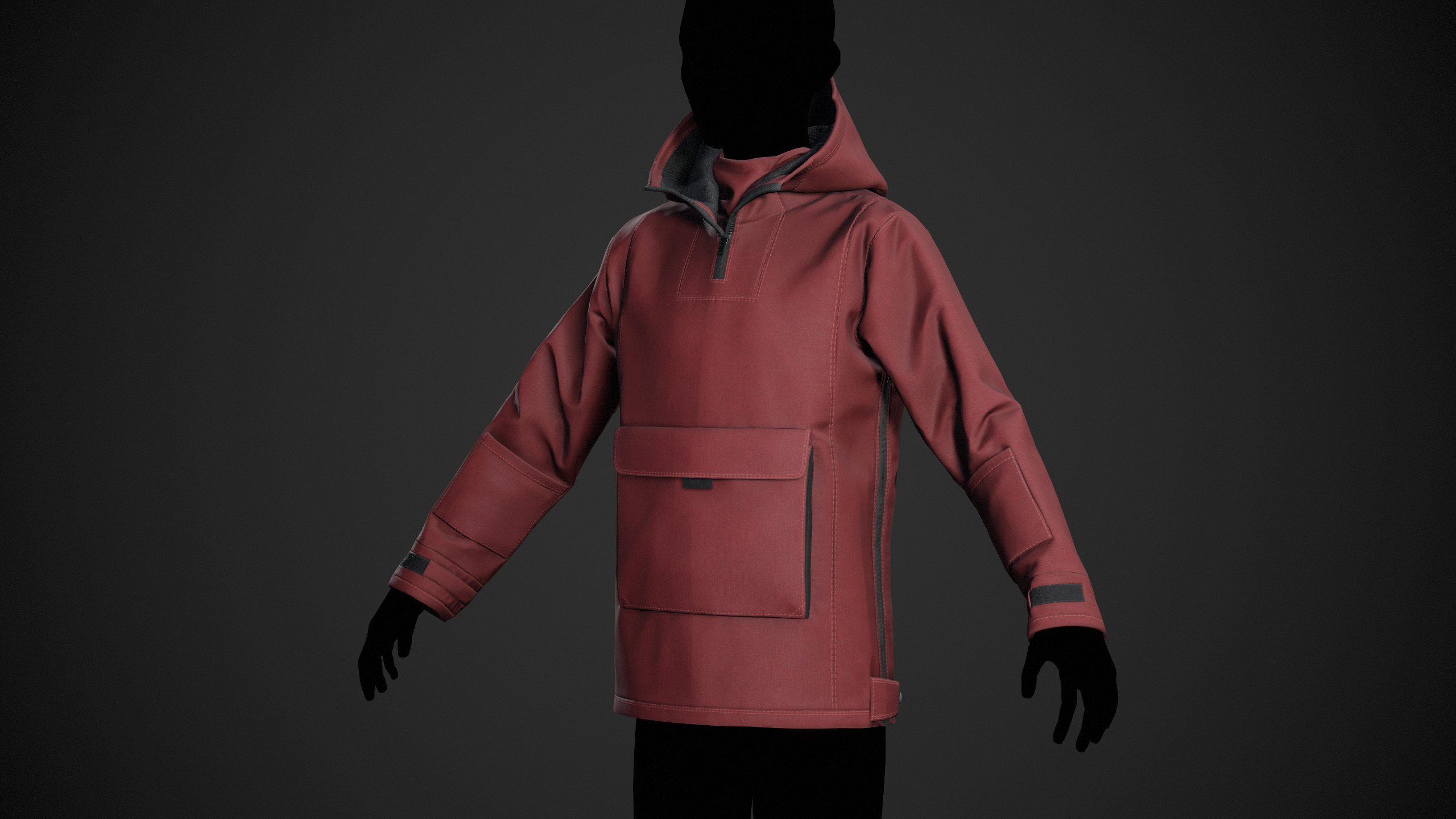 Red Anorak Jacket Low-poly 3D model_1