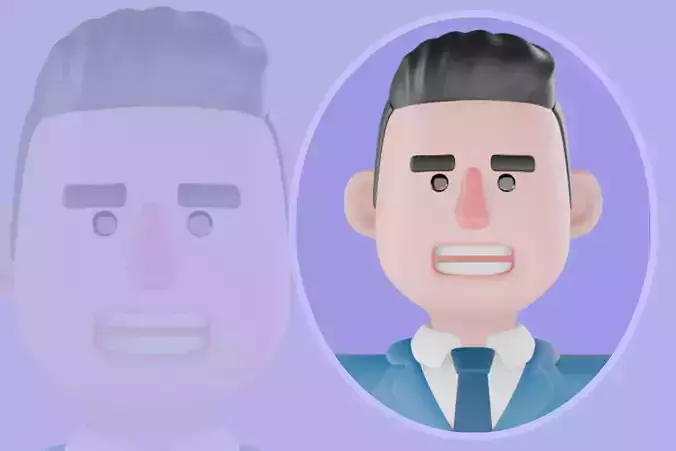 Stylized 3D Male TV Host Character - Cartoon Presenter in Suit 