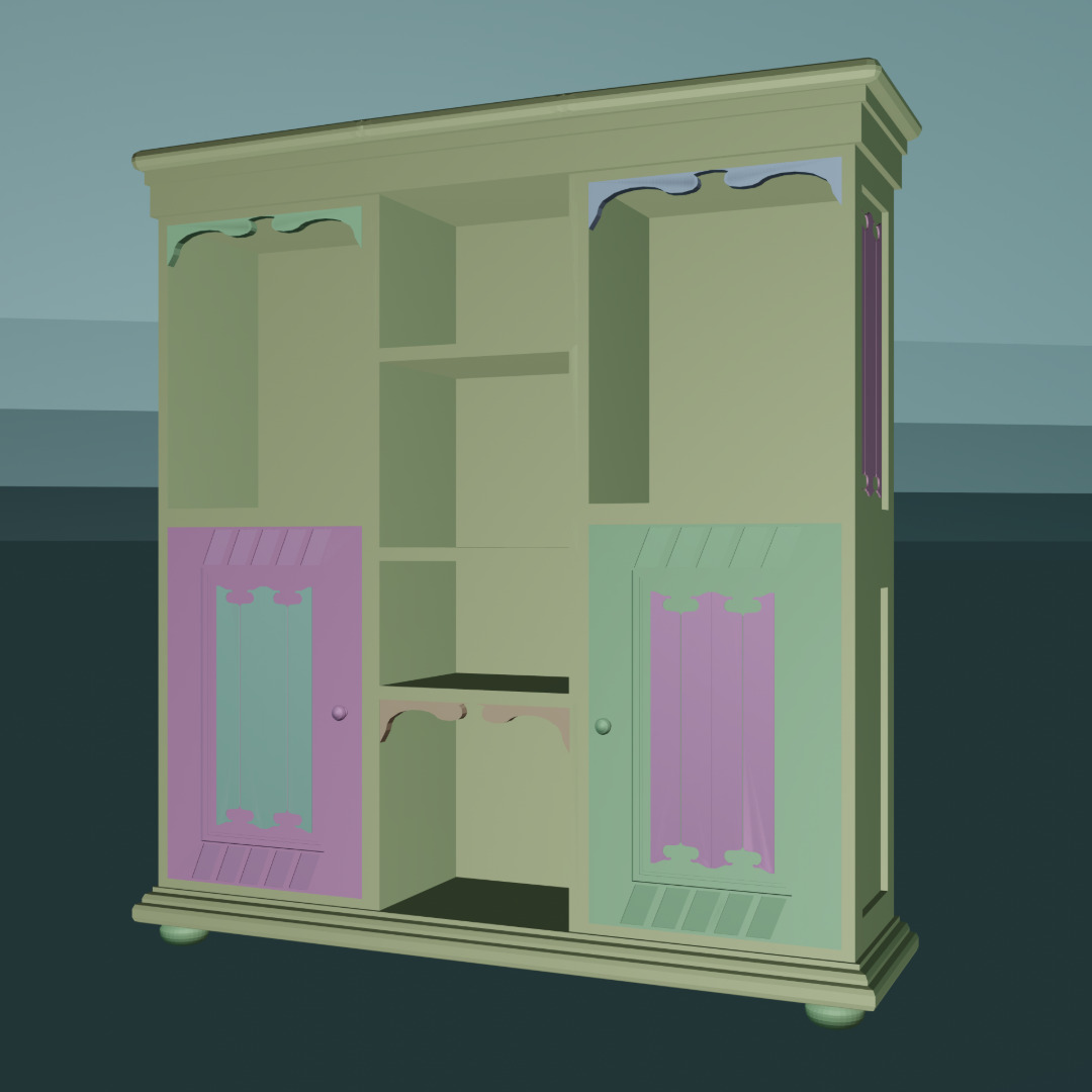 Game Ready Vintage Wooden Cabinet Low Poly PBR Low-poly 3D model Free low-poly 3D model_5