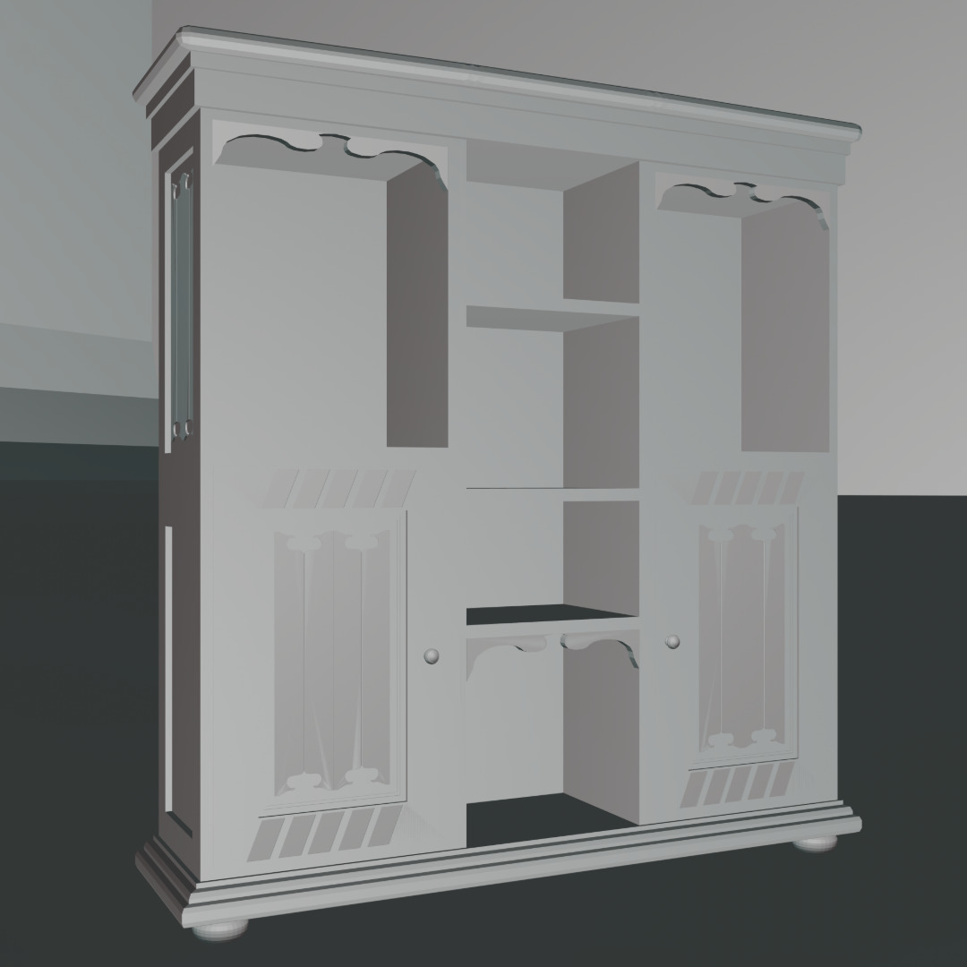 Game Ready Vintage Wooden Cabinet Low Poly PBR Low-poly 3D model Free low-poly 3D model_6