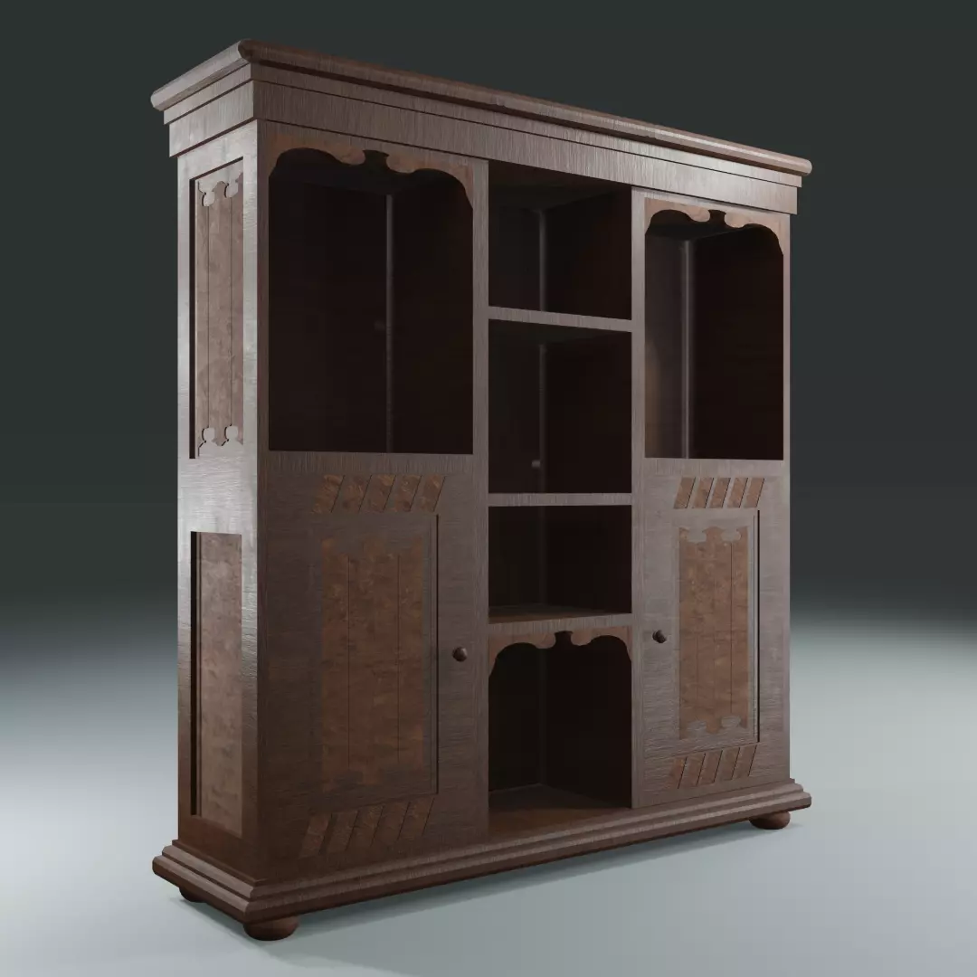 Game Ready Vintage Wooden Cabinet Low Poly PBR Low-poly 3D model Free low-poly 3D model_0