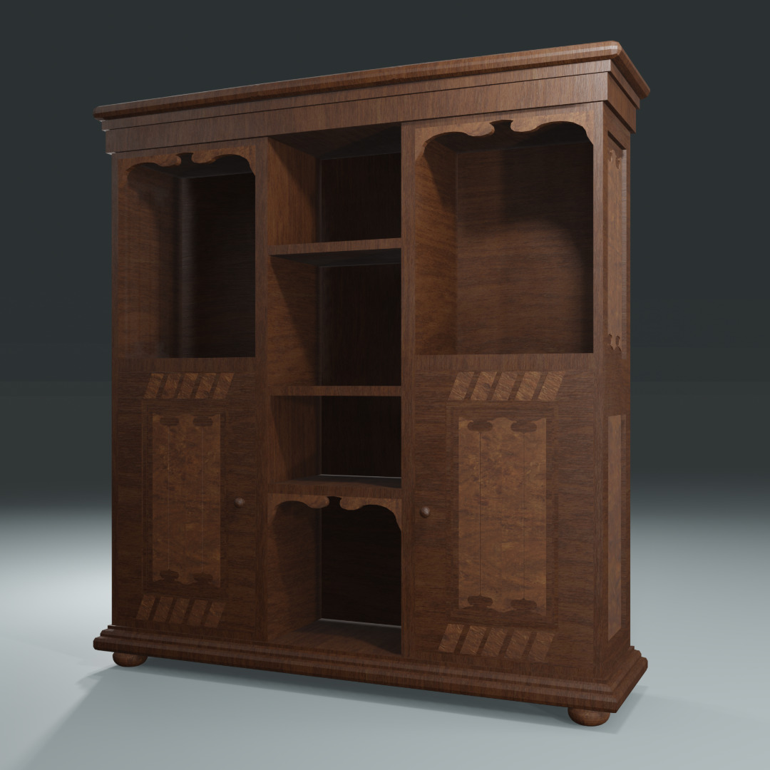 Game Ready Vintage Wooden Cabinet Low Poly PBR Low-poly 3D model Free low-poly 3D model_1