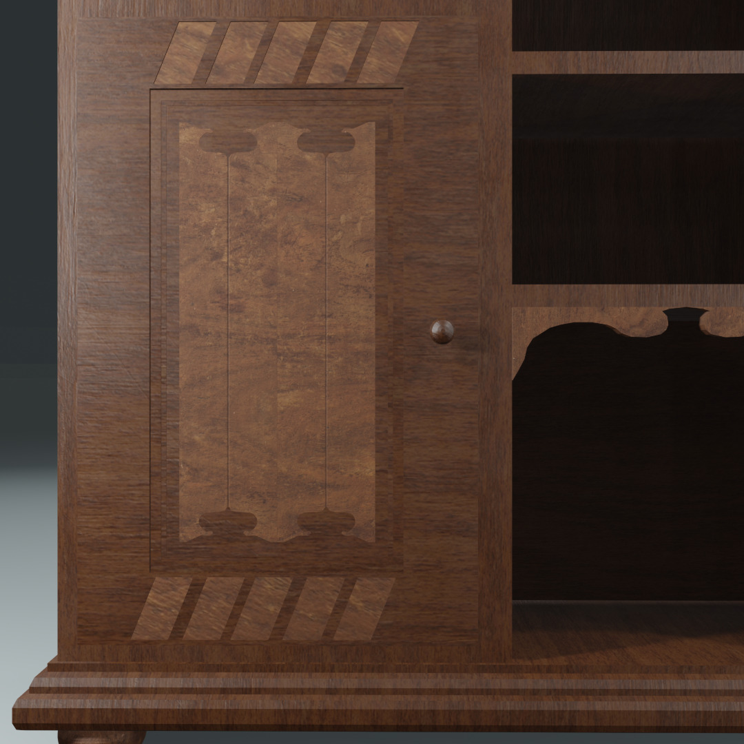 Game Ready Vintage Wooden Cabinet Low Poly PBR Low-poly 3D model Free low-poly 3D model_3
