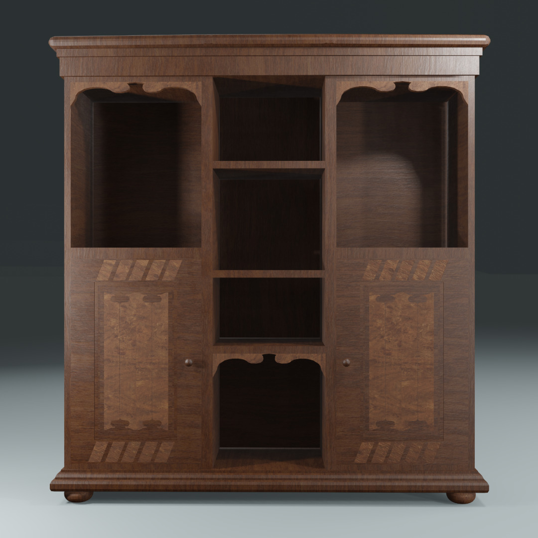 Game Ready Vintage Wooden Cabinet Low Poly PBR Low-poly 3D model Free low-poly 3D model_2