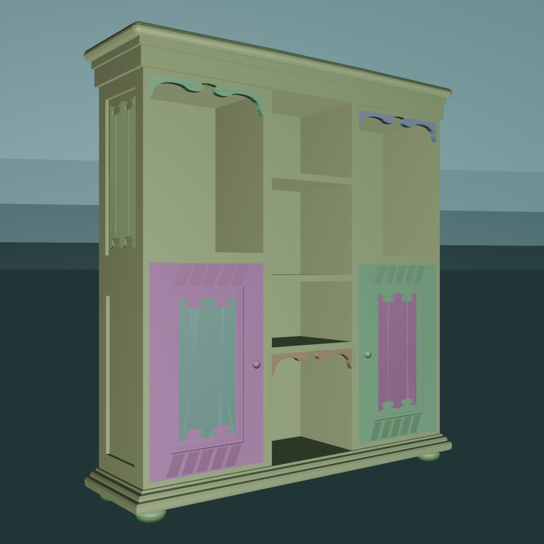 Game Ready Vintage Wooden Cabinet Low Poly PBR Low-poly 3D model Free low-poly 3D model_4