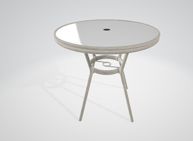 Dining Table with Gray Wood Grain Aluminum Frame and White 3D model