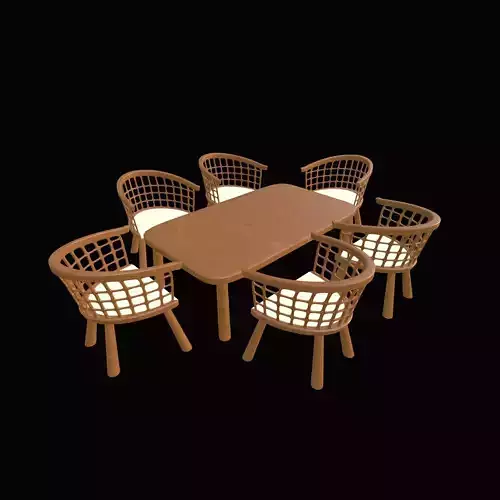 Modern Wooden Dining Table Set with Six Grid Back Chairs PBR