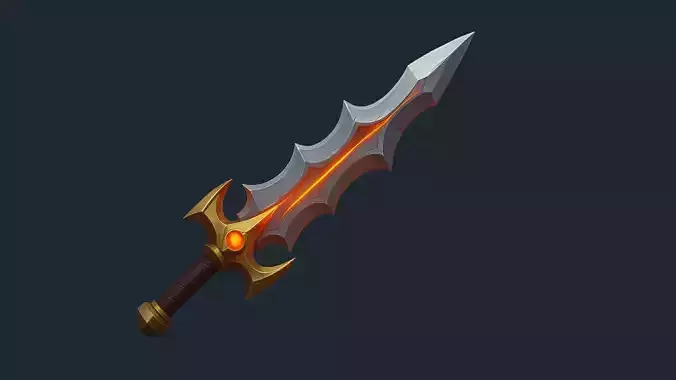 Infernal Fang Stylized Fantasy Sword 3D Model