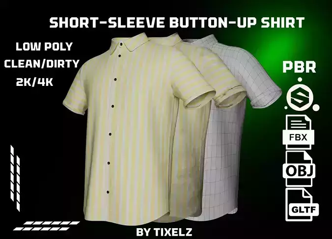 short sleeve button-up shirt Low-poly 3D model