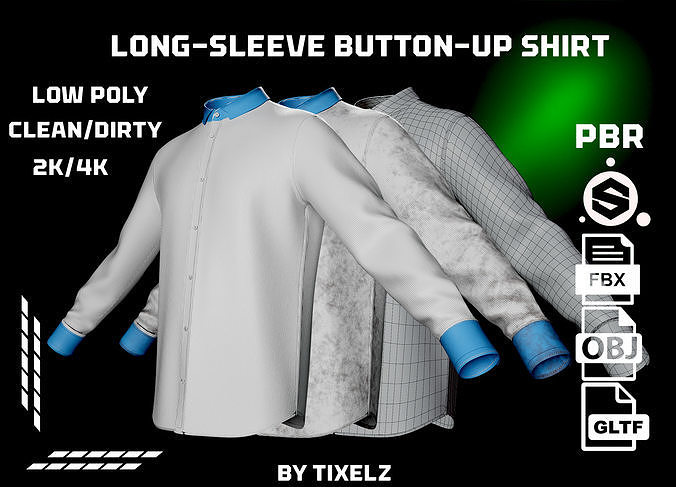 Men Long-Sleeve Button Up Shirt Low-poly 3D model