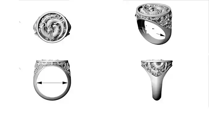 Chinese River Fish Traditional Pattern Man Ring 3D print model