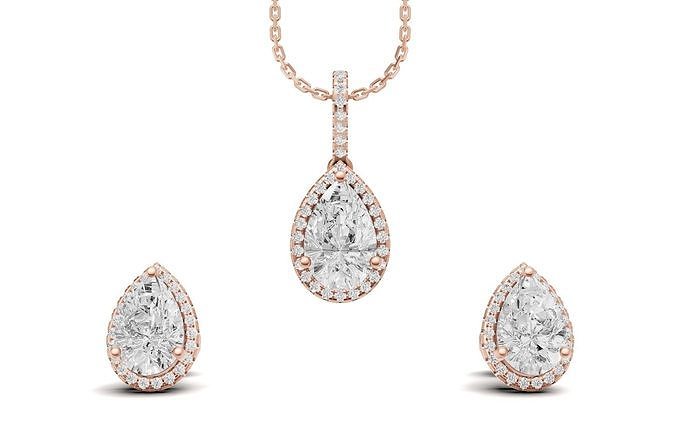 Pear Pointer Diamond Pendant and Earrings Set 3D Model 3D print model