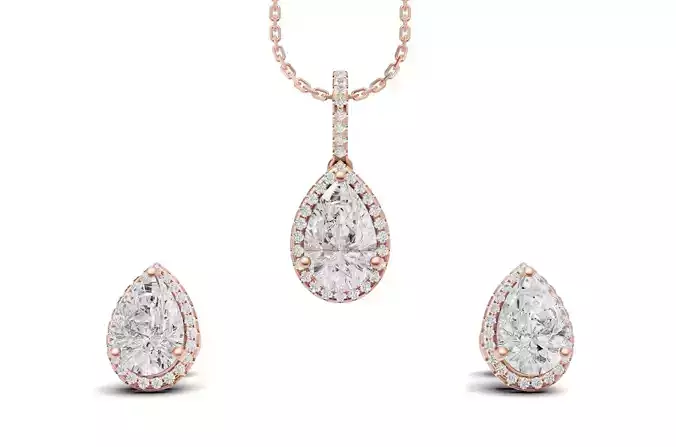 Pear Pointer Diamond Pendant and Earrings Set 3D Model