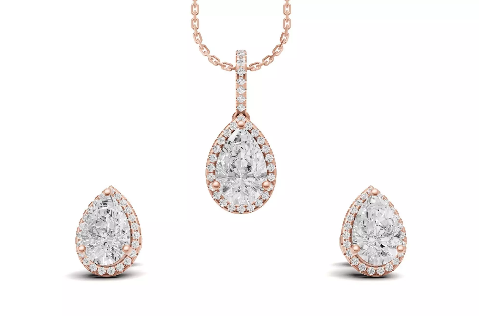Pear Pointer Diamond Pendant and Earrings Set 3D Model 3D print model