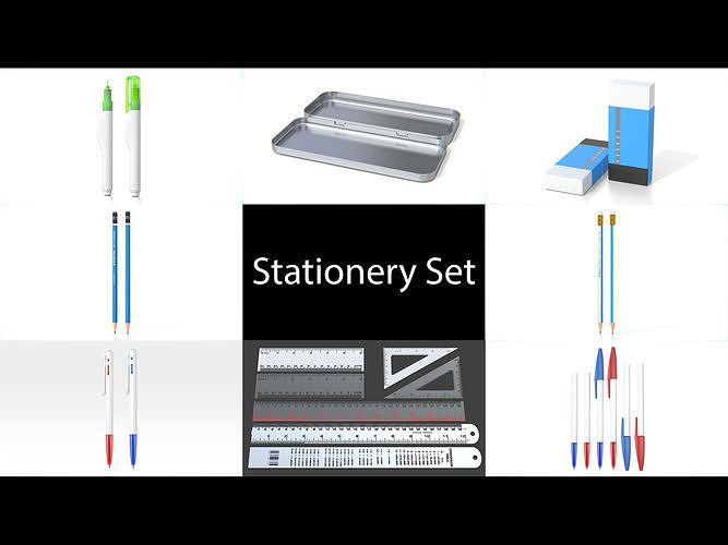 Stationery set 3D Model Collection
