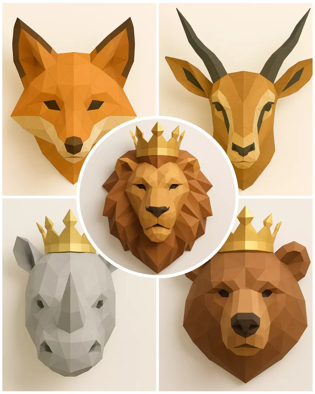 Animal Head Origami Sculpture 3D Model Collection_0
