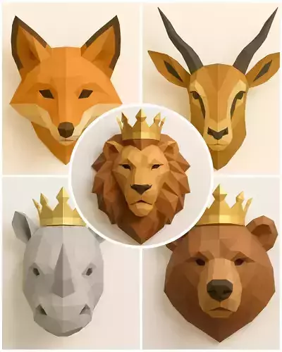 Animal Head Origami Sculpture 3D Model Collection