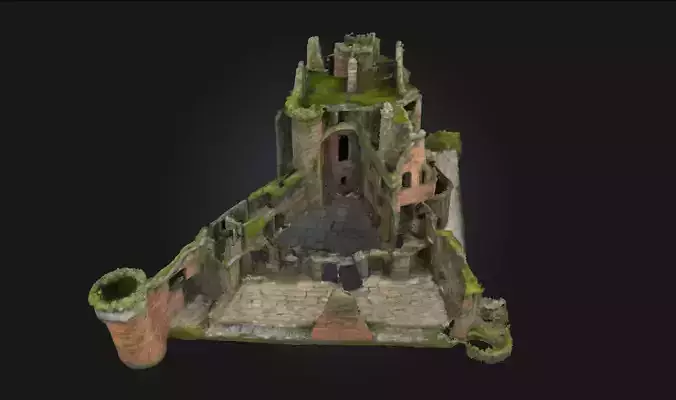 Ancient Fortress Ruins  Crumbling Stronghold Model for Fantasy