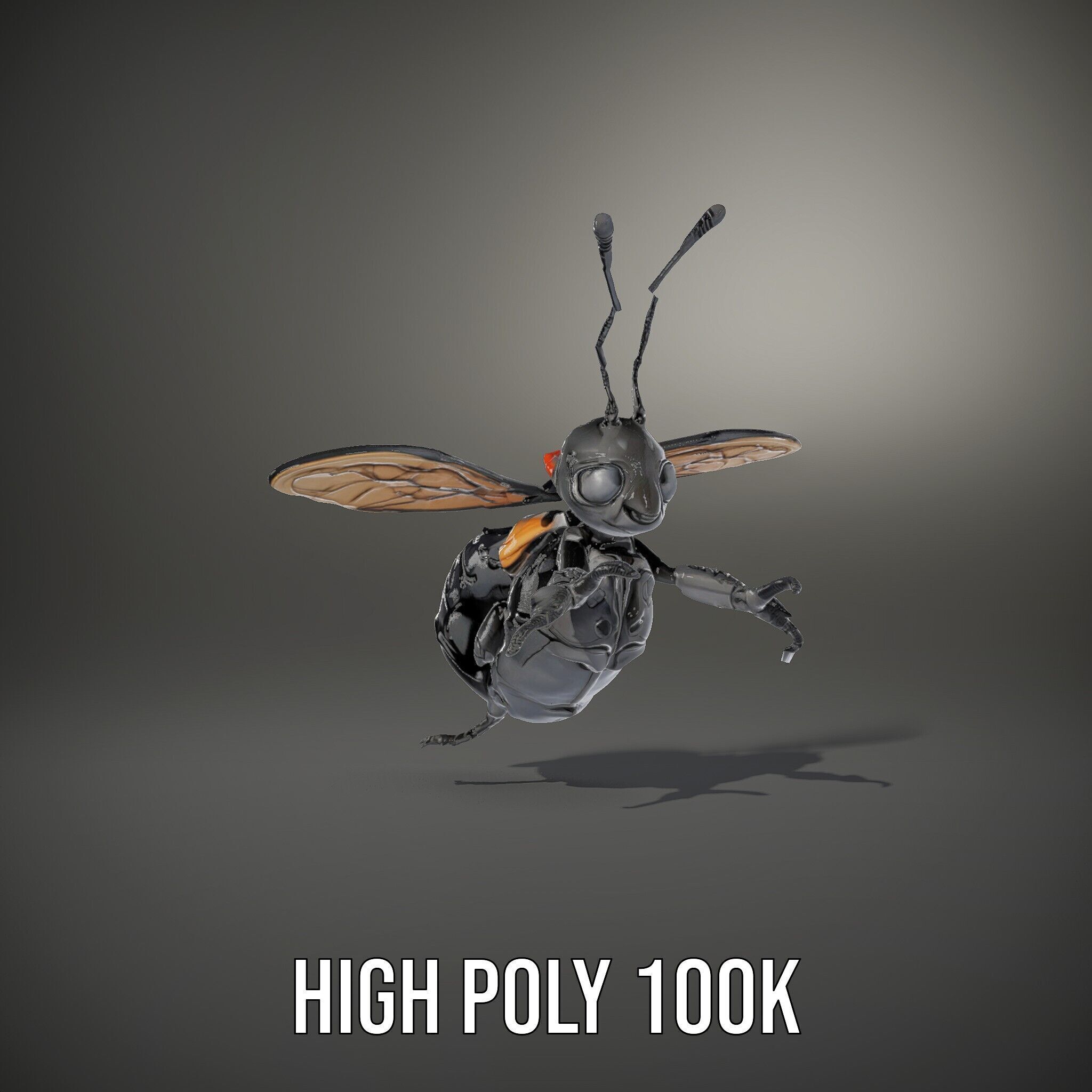 Animated Black Insectoid Creature with Wings Rigged and Animated Low-poly 3D model_20