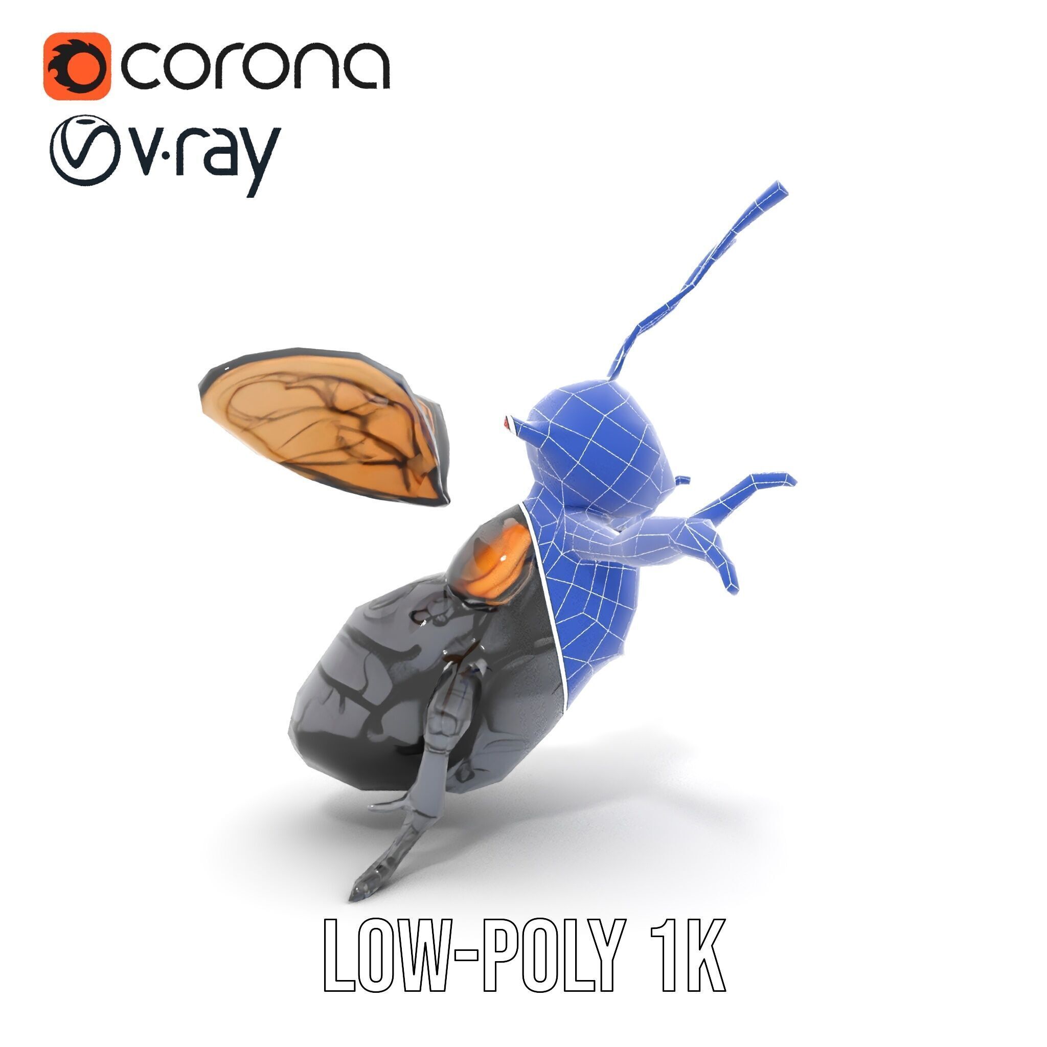 Animated Black Insectoid Creature with Wings Rigged and Animated Low-poly 3D model_25