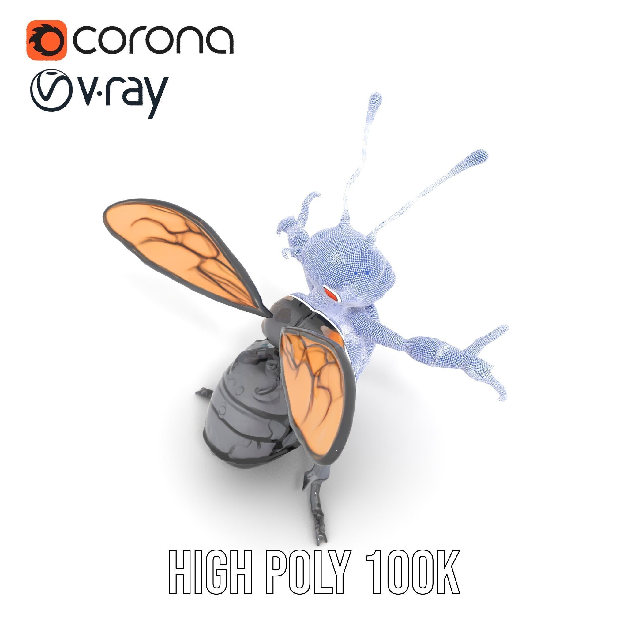 Animated Black Insectoid Creature with Wings Rigged and Animated Low-poly 3D model_36