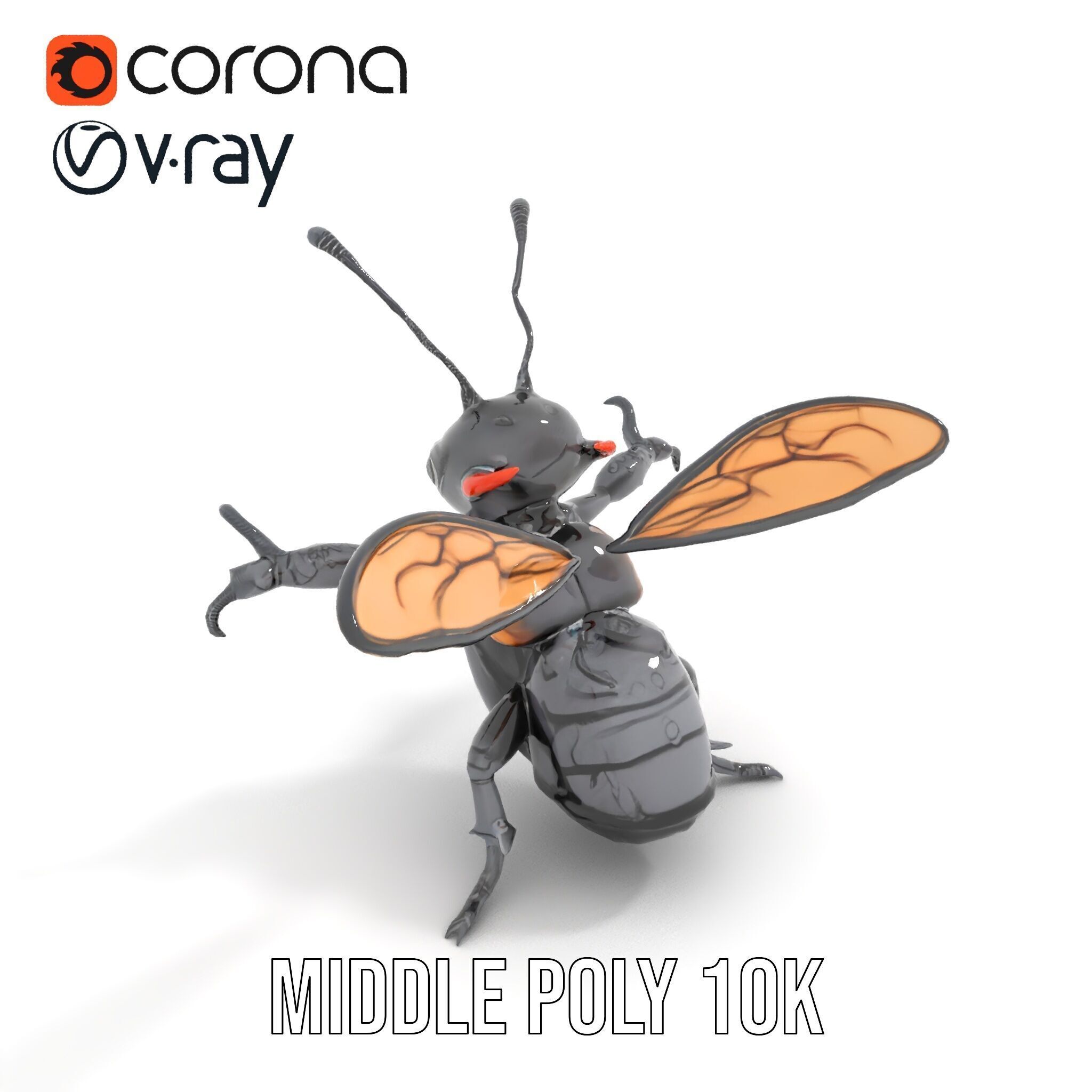 Animated Black Insectoid Creature with Wings Rigged and Animated Low-poly 3D model_21