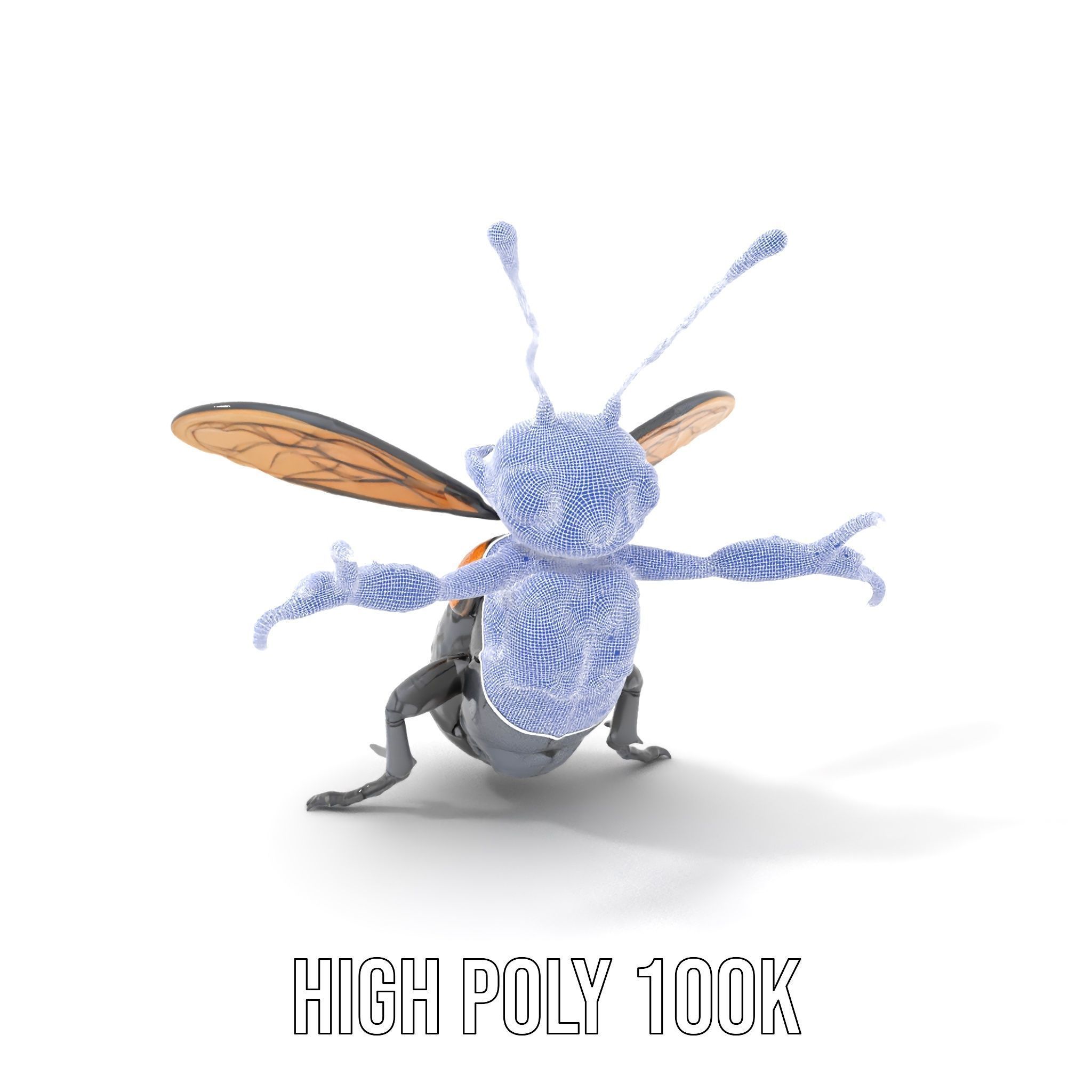Animated Black Insectoid Creature with Wings Rigged and Animated Low-poly 3D model_4