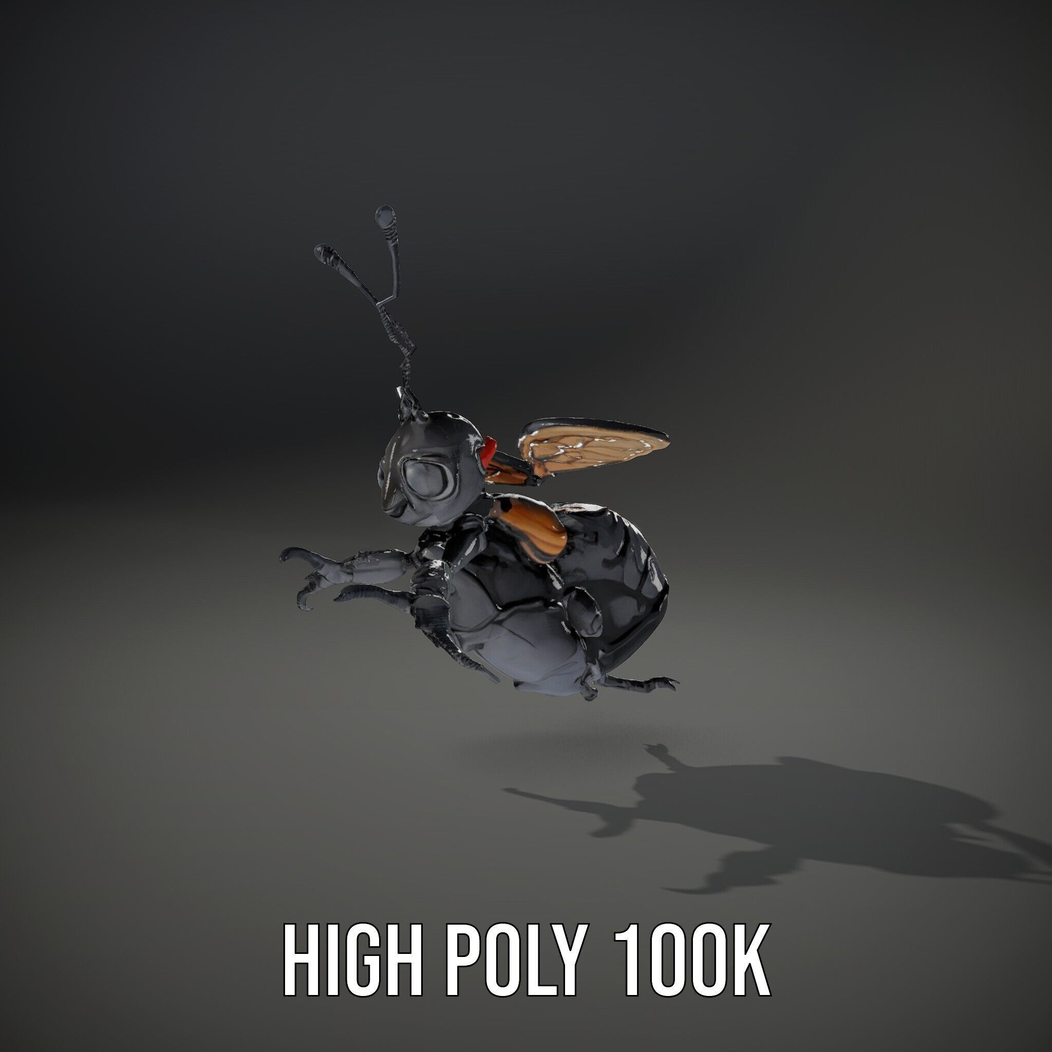 Animated Black Insectoid Creature with Wings Rigged and Animated Low-poly 3D model_9