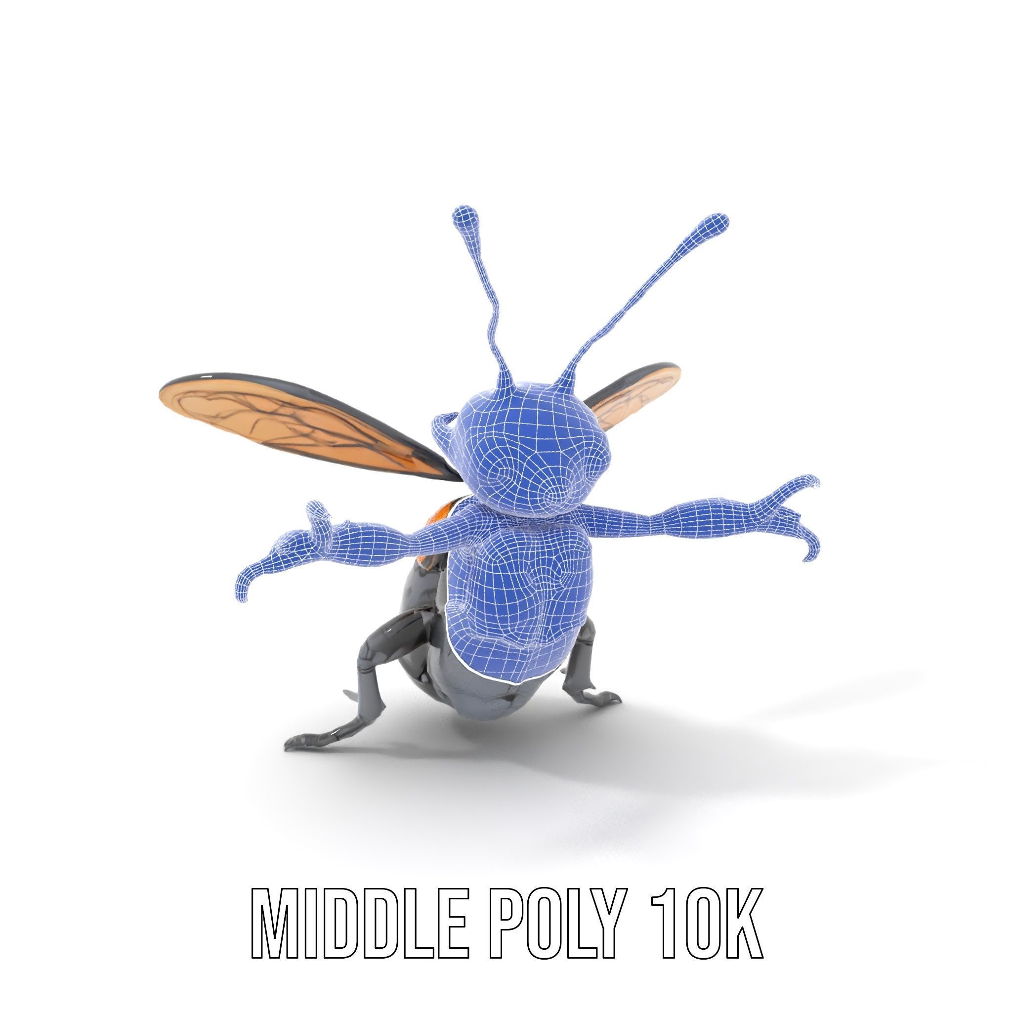 Animated Black Insectoid Creature with Wings Rigged and Animated Low-poly 3D model_12