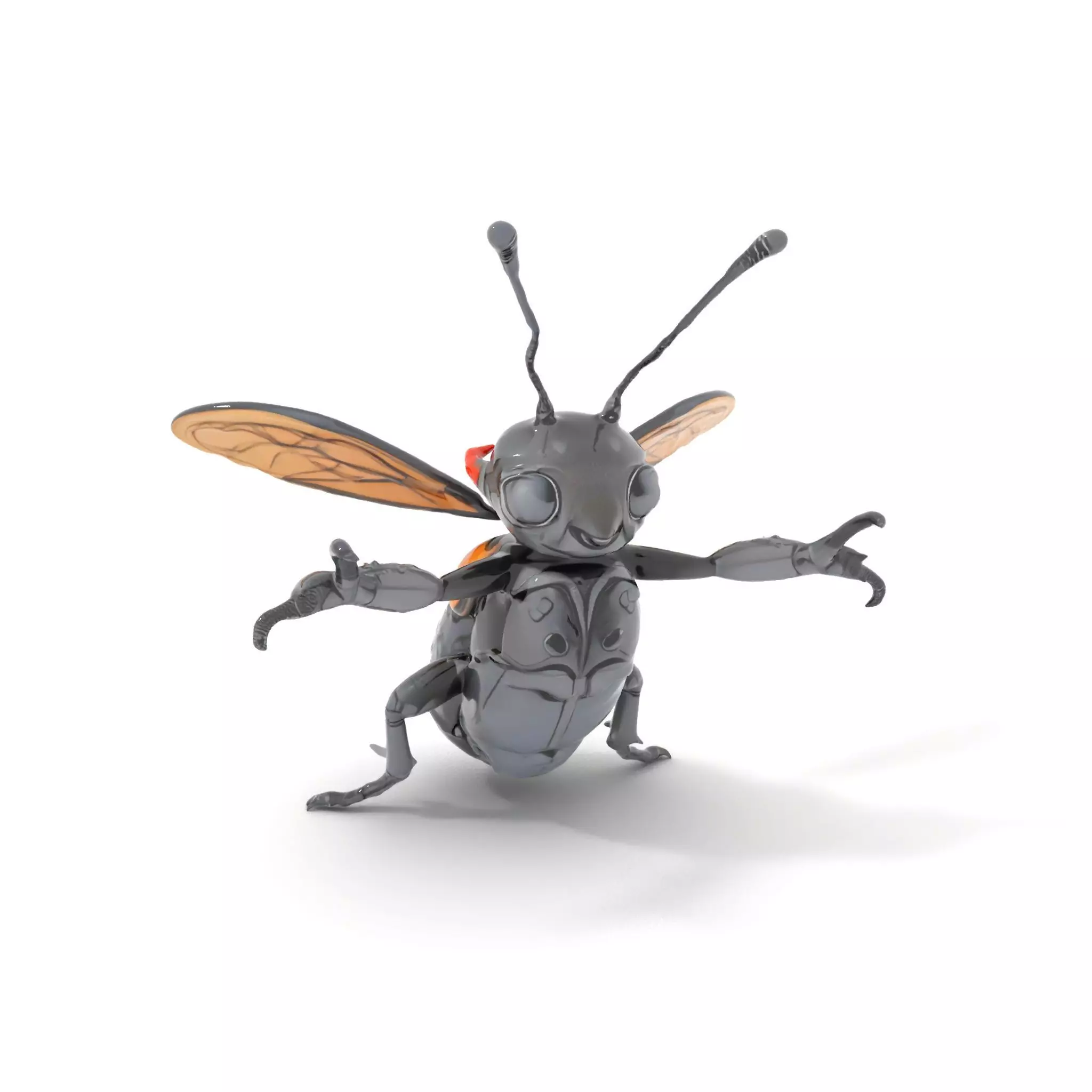 Animated Black Insectoid Creature with Wings Rigged and Animated Low-poly 3D model_0