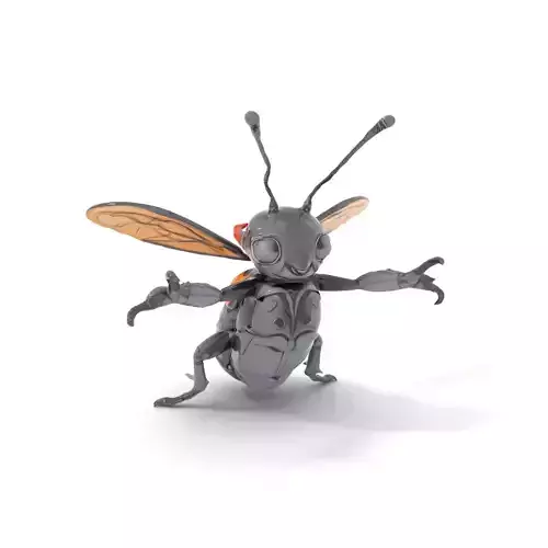Animated Black Insectoid Creature with Wings Rigged and Animated