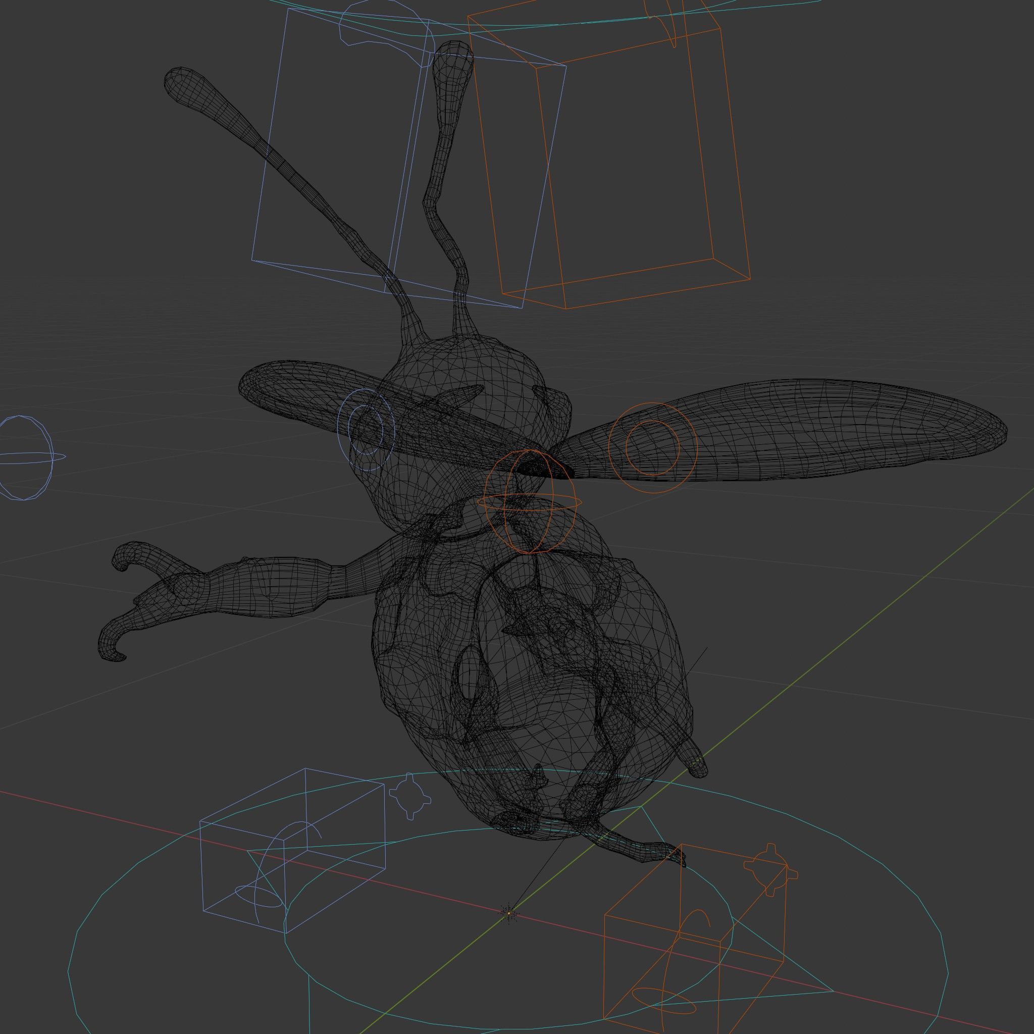 Animated Black Insectoid Creature with Wings Rigged and Animated Low-poly 3D model_5