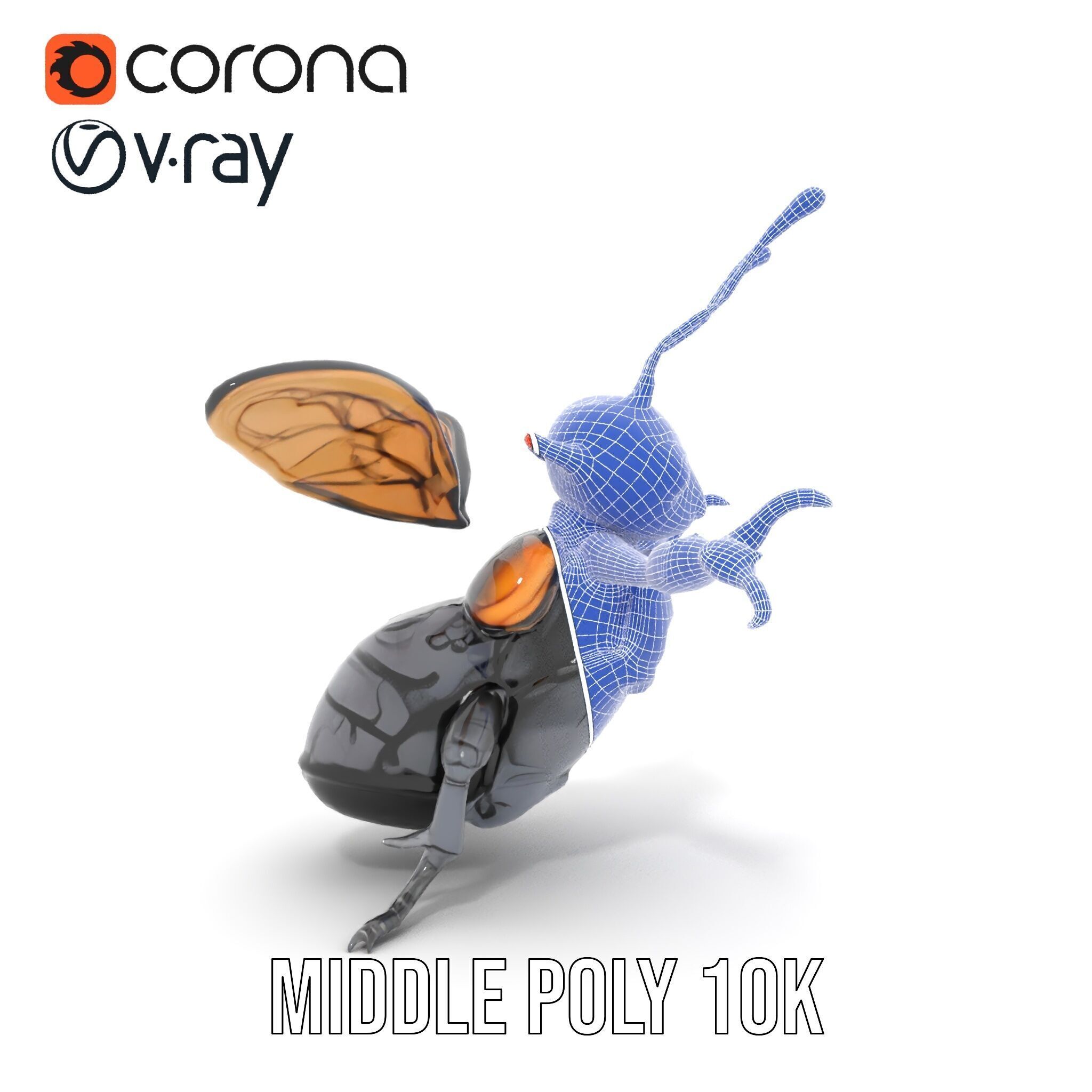 Animated Black Insectoid Creature with Wings Rigged and Animated Low-poly 3D model_34