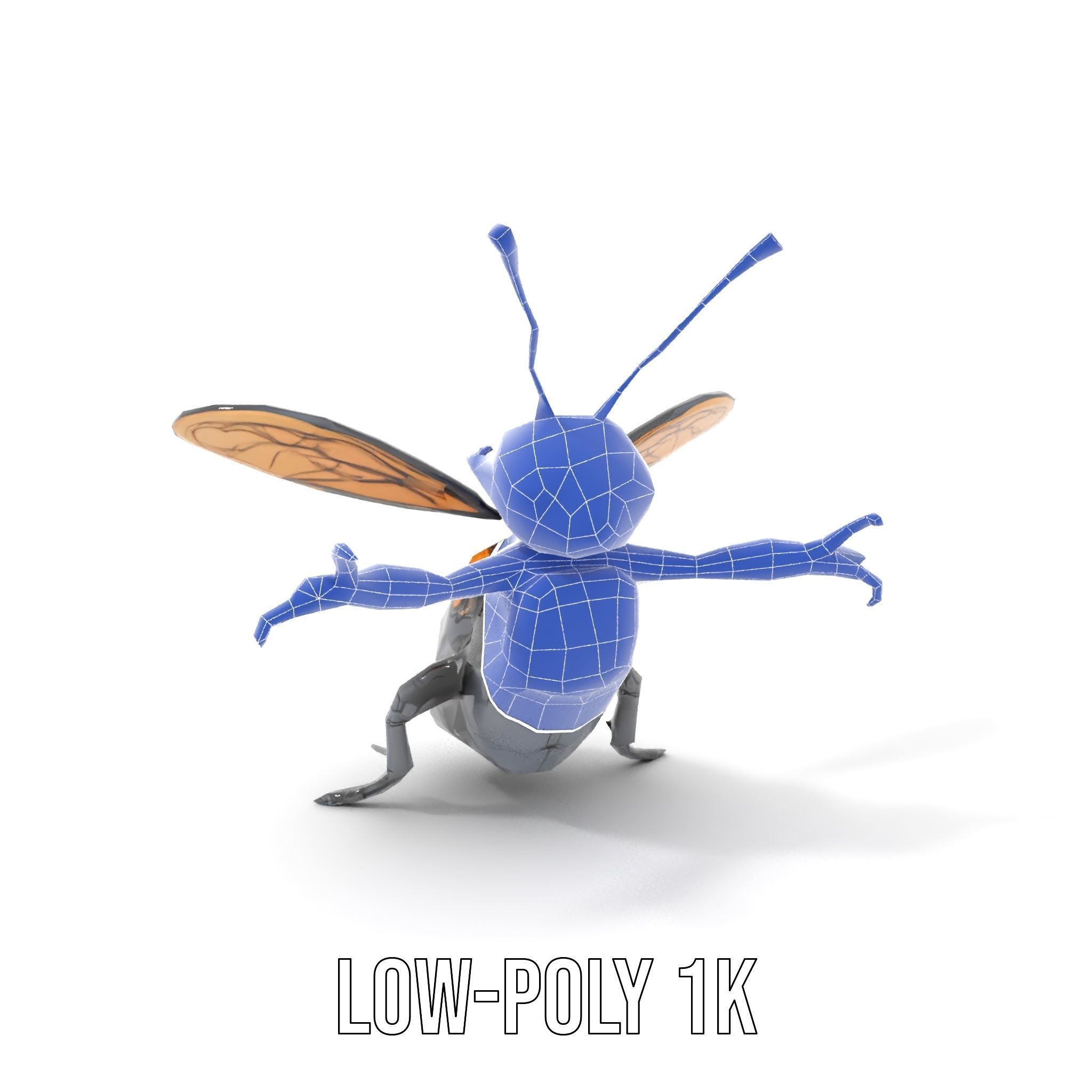Animated Black Insectoid Creature with Wings Rigged and Animated Low-poly 3D model_11