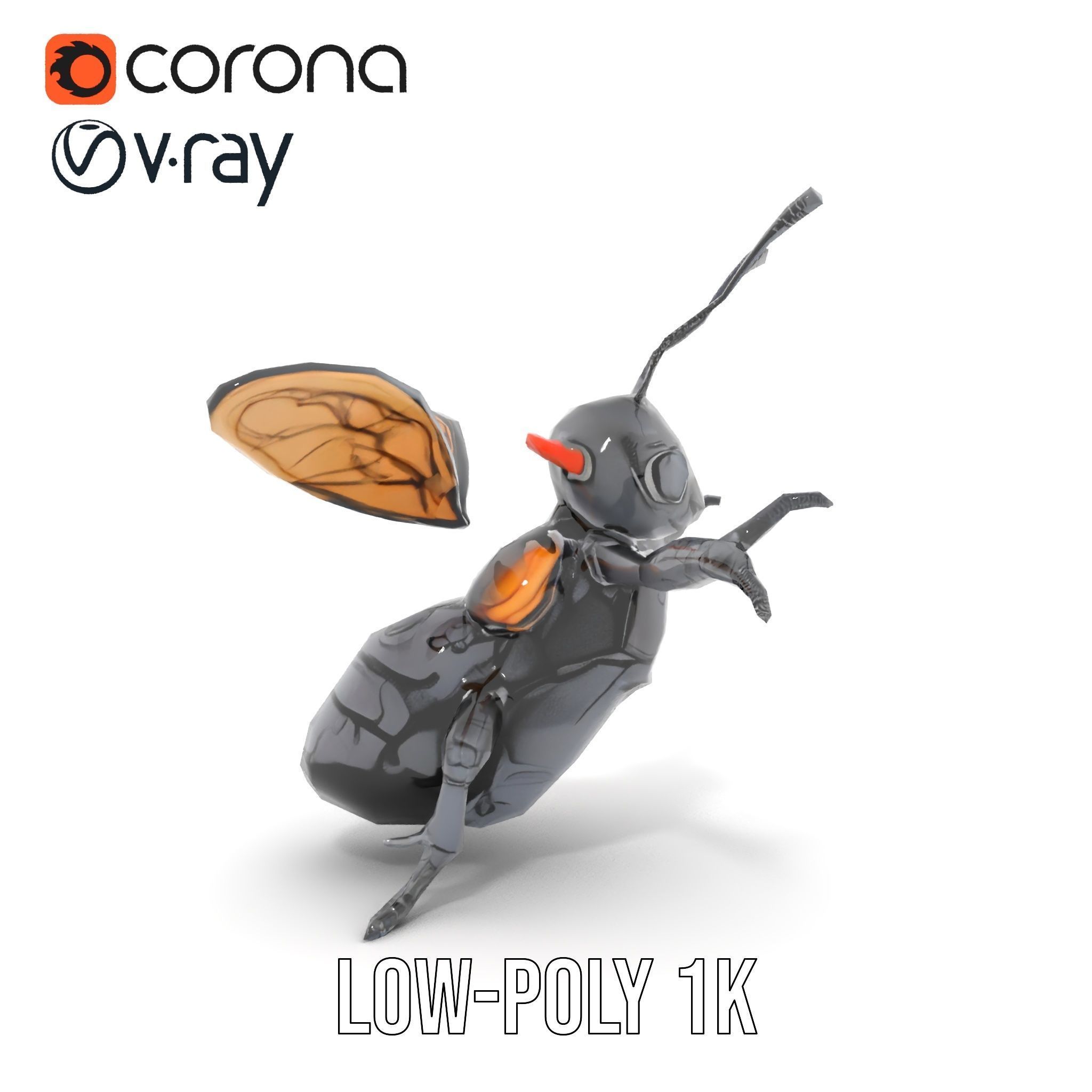 Animated Black Insectoid Creature with Wings Rigged and Animated Low-poly 3D model_22