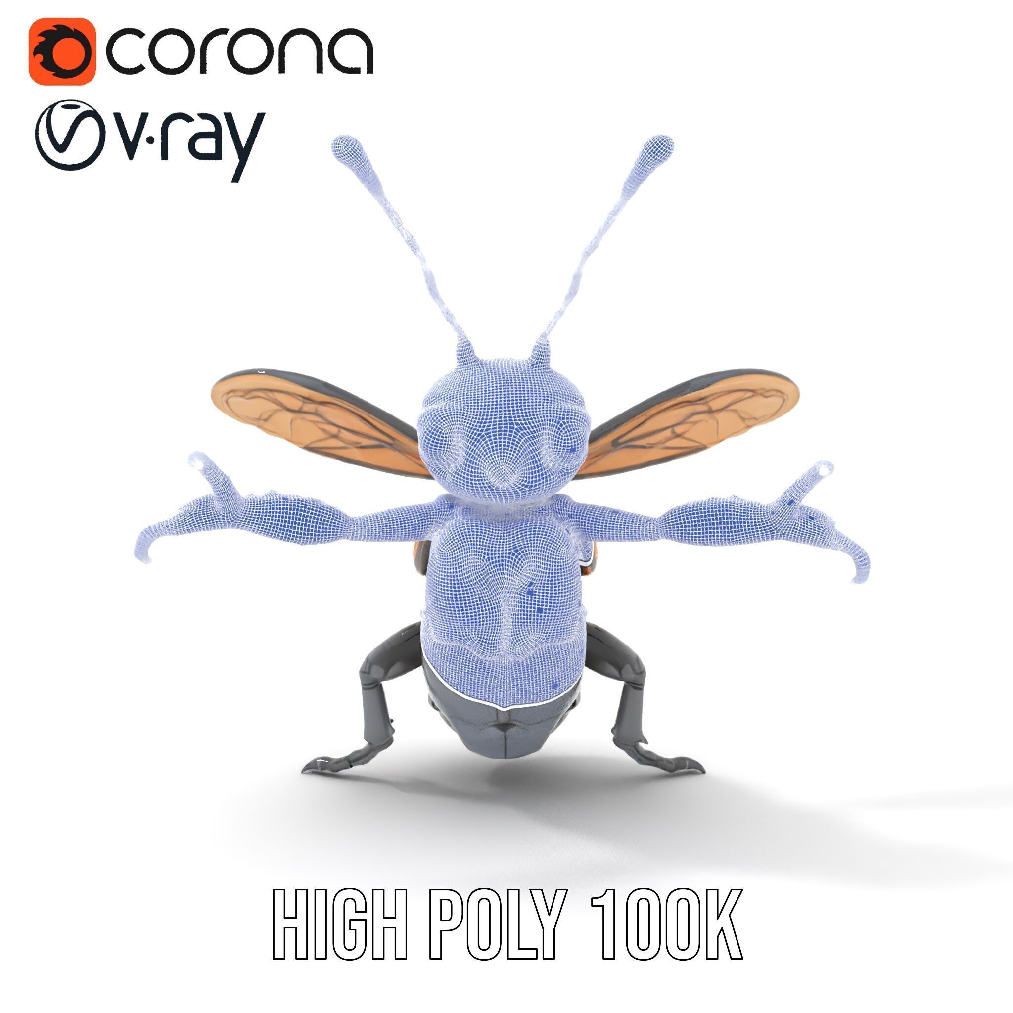 Animated Black Insectoid Creature with Wings Rigged and Animated Low-poly 3D model_33