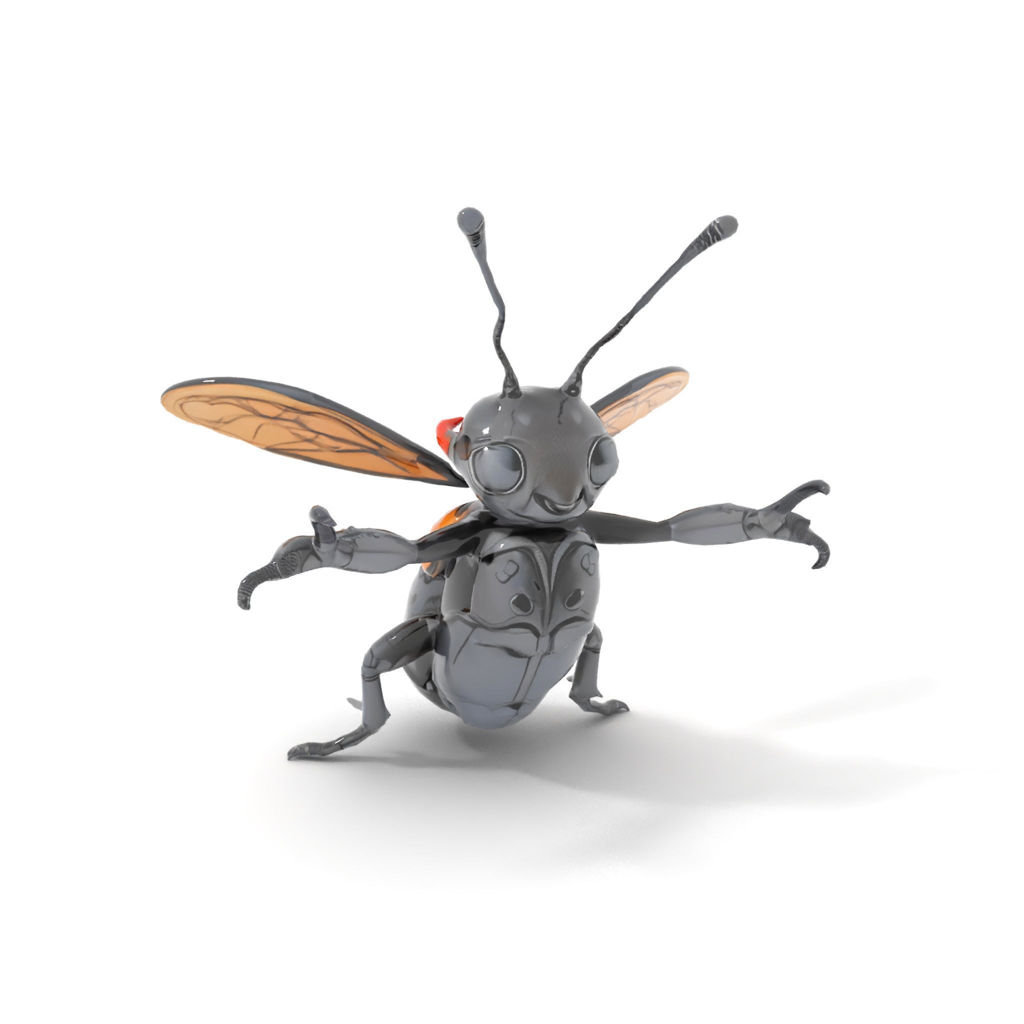 Animated Black Insectoid Creature with Wings Rigged and Animated Low-poly 3D model_27